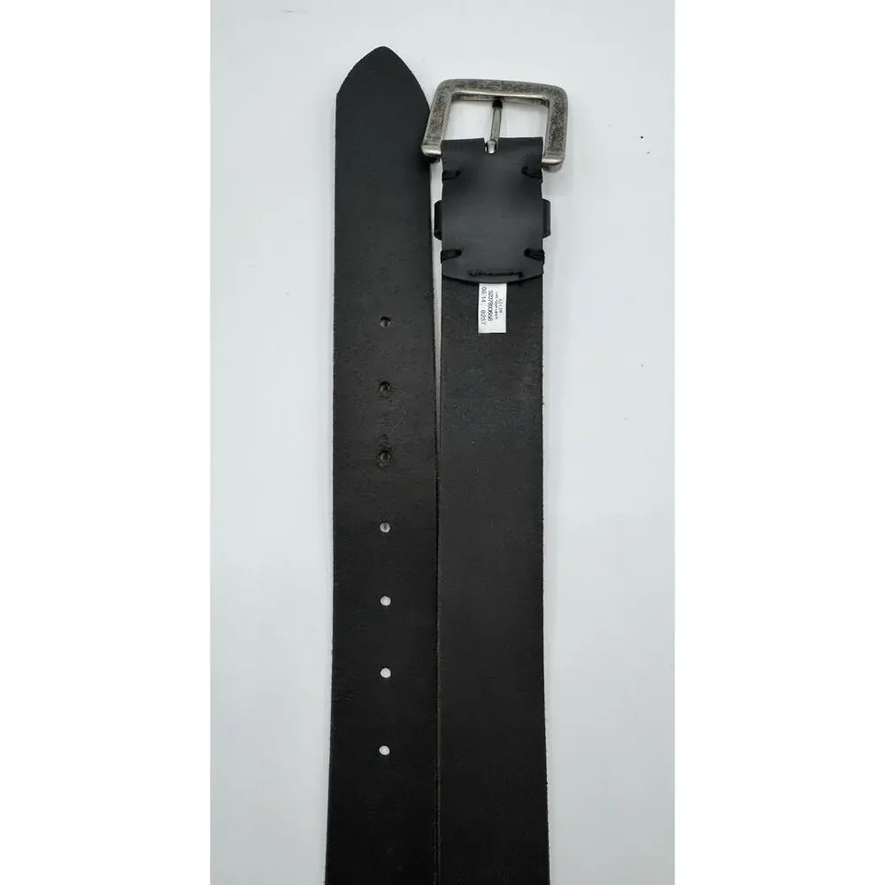 American Eagle Belt Mens Sz 38 Black Leather Buckle VTG Rugged Eagle Logo Y2K